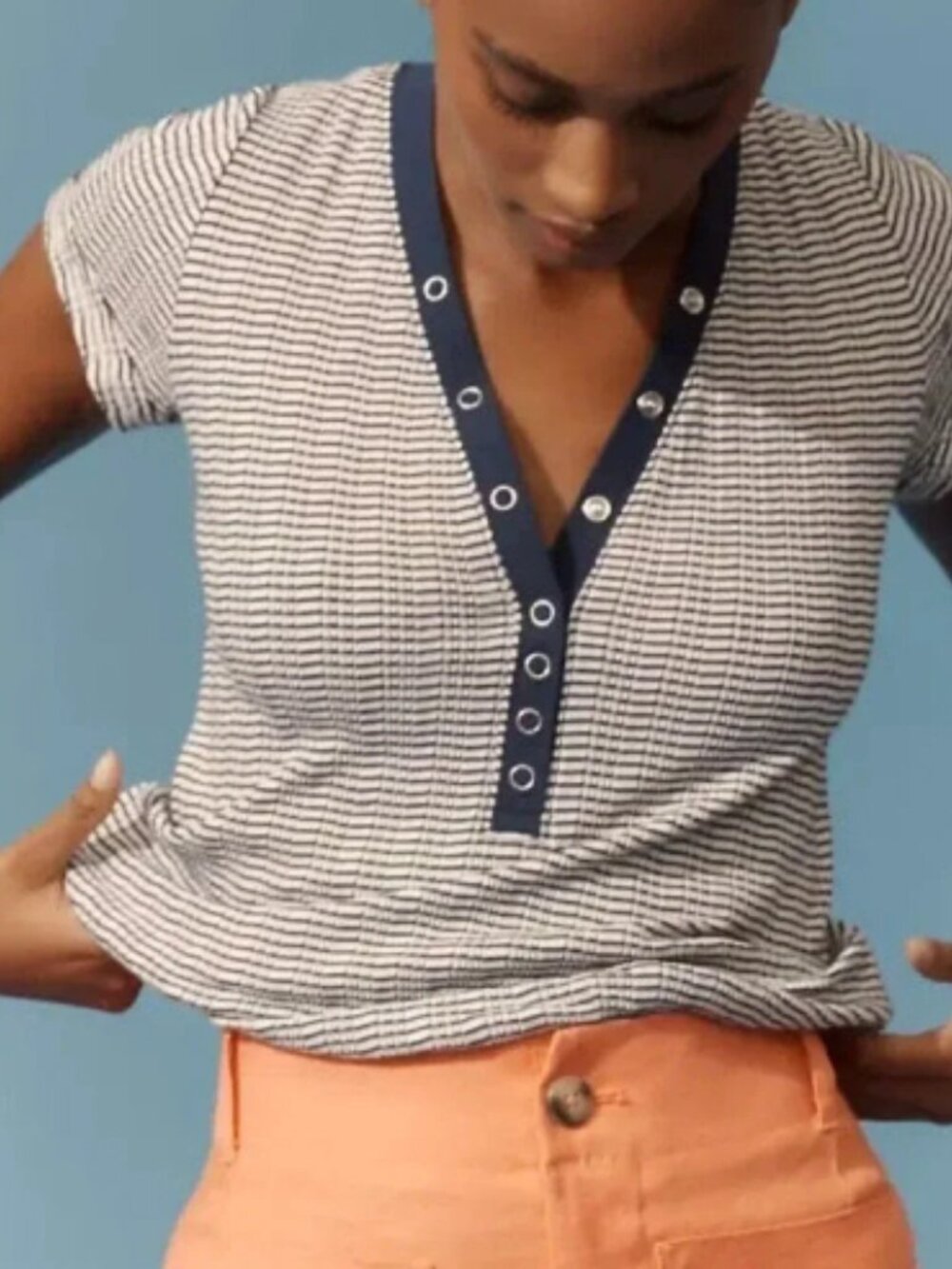 The Andie Scoop-Neck Ribbed Henley Top by Pilcro: Short-Sleeve Snap Edition S